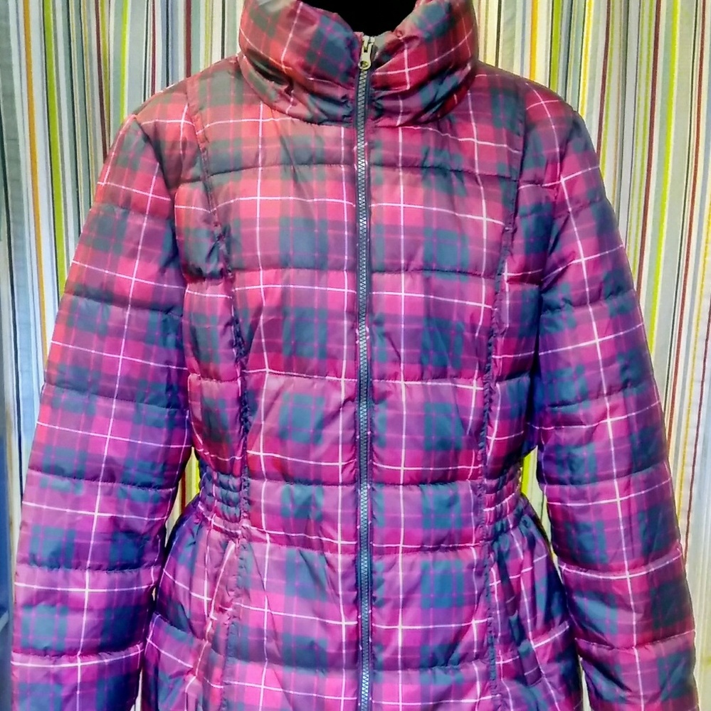 Misses XL Pink Plaid Puffer Coat w/ hidden hood